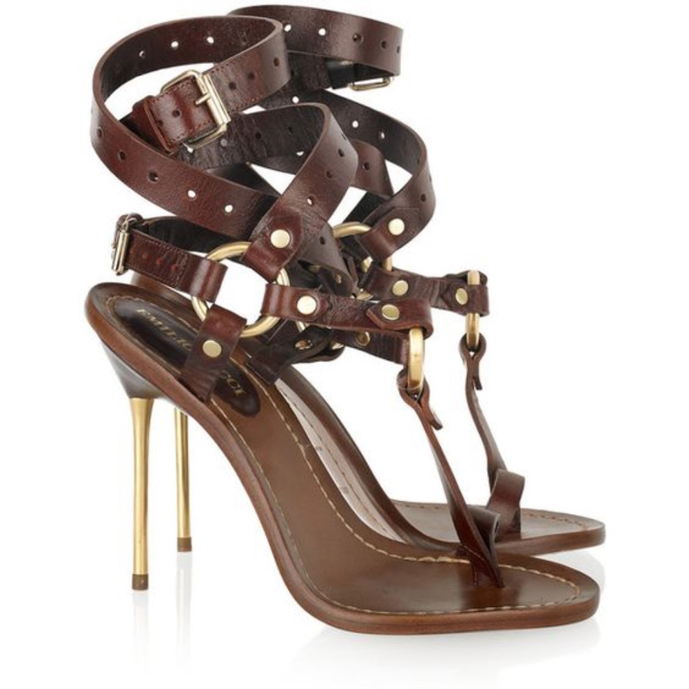 Emilio Pucci T-Strap Leather Heels